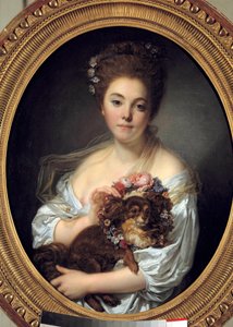 Madame De Porcinin muotokuva Jean Baptiste Greuzen (1725-1805) maalaus. 1770 noin Koko 0,72 x 0,58 m. Angers. Kuvataidemuseo tekijältä Jean Baptiste Greuze
