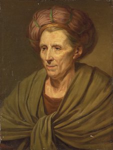 Naisen muotokuva, rinnan mittainen, ruskea turbaani ja vihreä huivi tekijältä Jean Baptiste Greuze