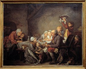 Kuninkaiden kakku Perhe, joka jakoi kakun loppiaisen juhlassa. Jean Baptiste Greuzen (1725-1805) maalaus 1774 su. 0,72x0,91 m Montpellier musee Fabre tekijältä Jean Baptiste Greuze