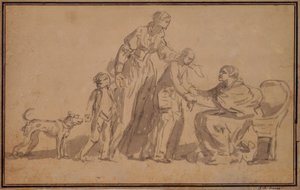 Kaksi lasta ja äiti toivotti tervetulleeksi vanha sairaanhoitaja tekijältä Jean Baptiste Greuze