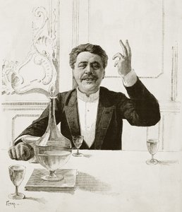 Henry Becquen (1837-1899), ranskalaisen näytelmäkirjailijan muotokuva - Florianin hauta Jean-Baptiste Guthin (1883-1921) mukaan - Julkaistu julkaisussa Revue illustree, n. 1890 tekijältä Jean Baptiste Guth