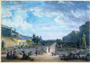 Näkymä Jardin du Roi (nykyinen Jardin des Plantes) Litografia Jean Baptiste Hilaire (1753-1822) 1794 Paris, B.N. tekijältä Jean Baptiste Hilaire
