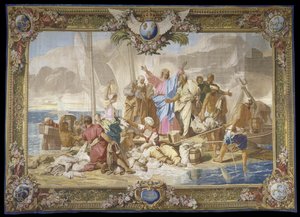 ""Ihmeellinen kalastus"" Uusi testamentti roikkuu villassa ja silkissä Manufacture royale des Gobelins, Jean Lefebvren työpaja Jean Jouvenet