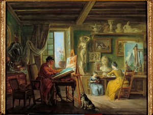 Taidemaalarin työpaja Jean Baptiste Lallemandin (1710-1803) maalaus 1700-luvun Dijon, Kuvataidemuseo