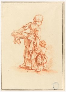Piirros, Nainen johdattamassa lasta, 1750-75 tekijältä Jean Baptiste Le Prince