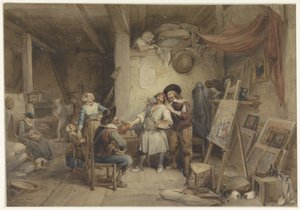 Adriaen Brouwer oppilaansa J. van Craesbeekin kanssa tekijältä Jean Baptiste Madou