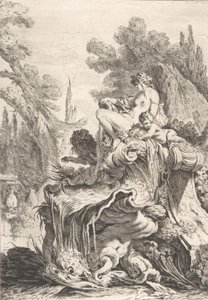 The Seated Nymph Suihkulähde, jossa naidi istuu kotiloisen kuoren päällä, n. 1740. tekijältä Jean Baptiste Marie Pierre