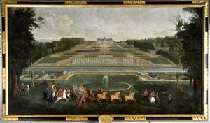 Marie Lescszinska, Ranskan kuningatar (1703-1768) (Leczinska, Lescszinka, Leszinka) Vaux Le Vicomten linnan puutarhassa (Vaux-Le-Vicomte) Jean Baptiste Martinin (1659-1735) maalaus 1728 Chateau De Vaux Le Näit sen. - Marie Lescszinska, F:n kuningatar tekijältä Jean Baptiste Martin