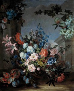 Kukkia ja hedelmiä maalannut Jean Baptiste (Jean-Baptiste) Monnoyer (1634-1699) 1600-luvun Orleans musee des Beaux Arts