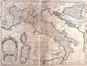 Italian kartta Korsikan, Sardinian ja Sisilian kanssa (kaiverrus tekijältä Jean Baptiste Nolin