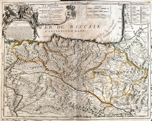Kartta Biskajan maakunnasta (Espanja) ja Navarran kuningaskunnasta (Ranska) (kaiverrus tekijältä Jean Baptiste Nolin
