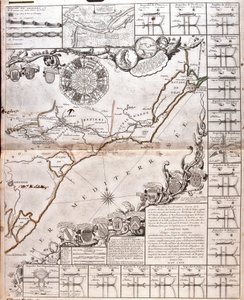 Canal du Midi kartta ja sen akveduktit (kaiverrus tekijältä Jean Baptiste Nolin