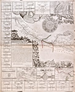 Canal du Midi kartta ja sen akveduktit (kaiverrus tekijältä Jean Baptiste Nolin