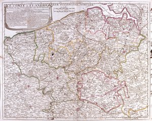 Flanderin läänin kartta (nykyinen Belgian Länsi- ja Itä-Flanderi) (kaiverrus