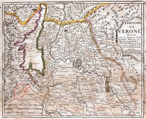 Kartta Veronan alueesta (Veneto, Italia) (etsaus tekijältä Jean Baptiste Nolin