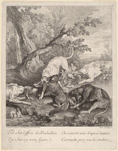 Kettu koirien kimppuun tekijältä Jean Baptiste Oudry