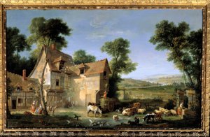 Jean Baptiste Oudryn (1686-1755) maatilamaalaus 1750 su. 1,3x2,12m tekijältä Jean Baptiste Oudry
