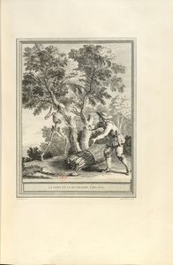 La mort et le bûcheron Kuolema ja puunhakkaaja, 1755. tekijältä Jean Baptiste Oudry