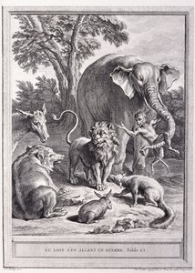 Leijona menee sotaan, n. 1755-1759 tekijältä Jean Baptiste Oudry