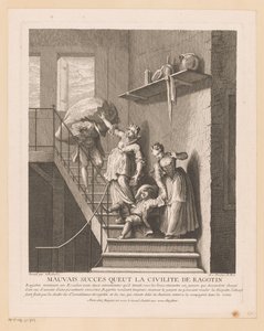 Ragotin tapasi twee naiset ansassa Ragotinin kohteliaisuuden huono menestys (otsikko esineessä) Kohtauksia Roman Comique van Scarronista (sarjan nimi) tekijältä Jean Baptiste Oudry