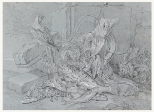 Asetelma kalan ja papukaijan kanssa tekijältä Jean Baptiste Oudry
