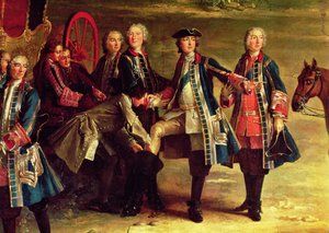 Kuninkaan saappaat, yksityiskohta Compiegnen Puits-du-Roi-metsästyksen kokouksesta (yksityiskohta vuodelta 191987) tekijältä Jean Baptiste Oudry