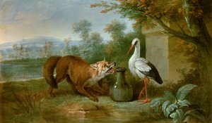 Kettu ja haikara Kuvitus Jean de la Fontainen tarulle. maalaus Jean Baptiste Oudry (1686-1755) 1751. Metz, Museum of Fine Arts
