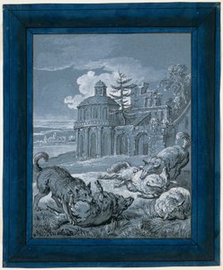 Sudet hyökkäävät lampaiden kimppuun ("Rein de Trop II") tekijältä Jean Baptiste Oudry