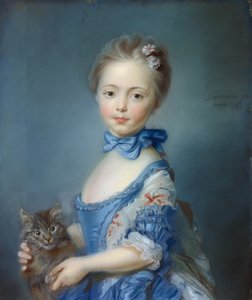 Nuoren tytön muotokuva kissalla” Pastellimaalaus Jean-Baptiste Perroneau (Jean Baptiste Perronneau) (1715-1783)