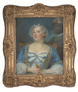 Muotokuva sinipukuinen nainen ja hänen musta palvelijansa tekijältä Jean Baptiste Perronneau