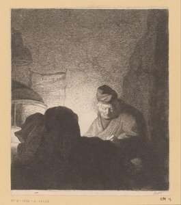 Mies kirjoittaa lampun valossa tekijältä Jean Baptiste Pierre Lebrun (attributed to)