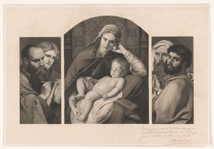 Triptyykki: Maria Kristus sylissään ja kaksi kahden apostolin ryhmää tekijältä Jean Baptiste Pierre Michiels (signed by artist)