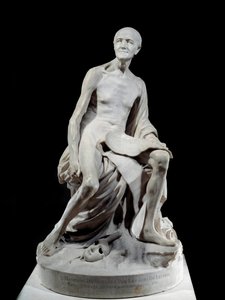 Francois-Marie Arouet dit Voltaire nu (1694-1778) Jean-Baptiste Pigallen (1714-1785) marmoriveistos 1776 Su. 1,5 m Pariisi, Louvre-museo