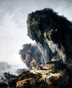 Rannikkomaisema, jossa on hahmoja kalliolla (öljy kankaalle) tekijältä Jean Baptiste Pillement