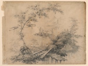 Piirustus, Chinoiserie Fantasy, n. 1780 tekijältä Jean Baptiste Pillement