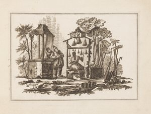 Figura tocant campanes, de "Nou quadern de sis fulls de diferents temes històrics xinesos" finlandès tekijältä Jean Baptiste Pillement