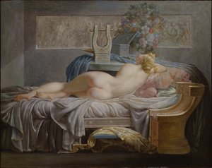 Sappho (630-580 avant JC) - Sappho, kirjoittanut Regnault, Jean Baptiste (1754-1829). Öljy kankaalle. Mitat: 42x53 cm. Tukholman kansallismuseo