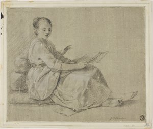 Paljasjalkainen nainen istuu maassa tekijältä Jean-Baptiste Simeon Chardin