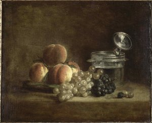 Persikat ja viinirypäleet. tekijältä Jean-Baptiste Simeon Chardin