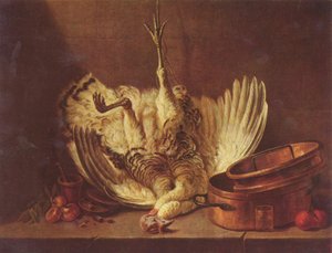 Asetelma, jossa on roikkuva kalkkuna tekijältä Jean-Baptiste Simeon Chardin