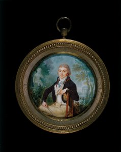Pienoiskuva nuoresta herrasmiehestä nimeltä herra Videl istumassa kolme neljäsosaa (kullattu pronssikehys) tekijältä Jean Baptiste Soyer
