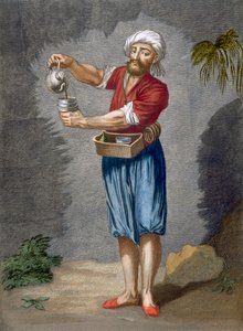Katukahvimyyjä, levy 56 Charles de Ferriolin kokoelmasta Sata vedosta, jotka edustavat Levantin eri kansakuntia, kaiverrus Gerard Scotin (1671-1716), 1707-08 (väri)
