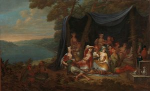 Juhla turkkilaisten hovinmiesten kanssa teltan alla, n.1720-37.