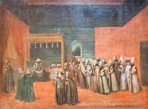 Sultão Ahmed III recebendo um embaixador europeu, c.1725 (óleo sobre tela)finlandês tekijältä Jean Baptiste Vanmour