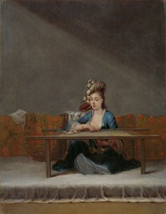 Turkkilainen nainen kirjonta kehyksensä ääressä, n.1720-37. tekijältä Jean Baptiste Vanmour