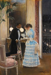 Keskustelu Beraudin, Jeanin (1849-1936) kanssa. Öljy kankaalle, koko: 55,9x39,3, , Yksityiskokoelma tekijältä Jean Beraud