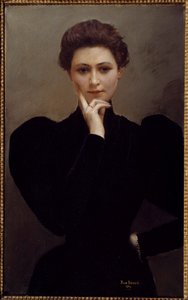 Meditaatio Mietteliäs nuori nainen pukeutunut muotiin Belle Epoque. Jean Beraud