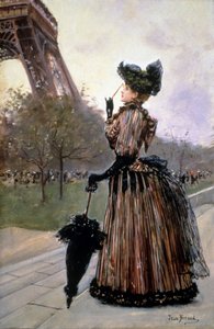 Nainen Eiffel-tornin edessä tekijältä Jean Beraud