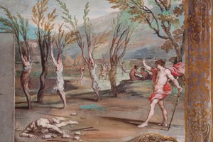 Bacchus muuttaa bakkantit puiksi, jotka ovat syyllisiä Orfeuksen ruumiin paloitteluun.
