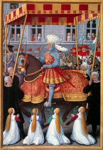 Kuningas Ludvig XII:n (1462-1515) voittosisäänkäynti Genesiin huhtikuussa 1507 Pienoiskuva Jean Marot